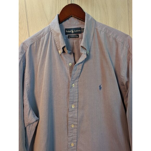 Ralph Lauren Yarmouth Button Front Cotton Shirt Size 17 34/35 Blue Long Sleeve - Picture 2 of 7